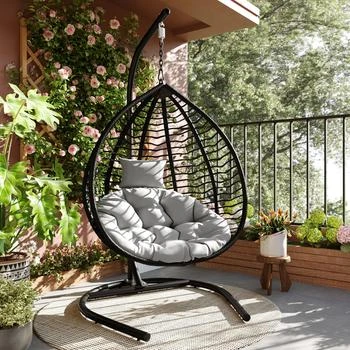 Streamdale Furniture Streamdale Indoor/Outdoor Hanging Hammock Chair with Stand, Foldable Rattan Egg Swing Chair