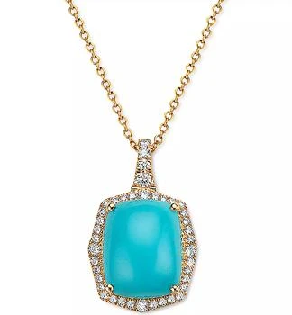 Effy | EFFY® Turquoise
Diamond (1/4 ct. t.w.) Halo 18" Pendant Necklace in 14k Gold