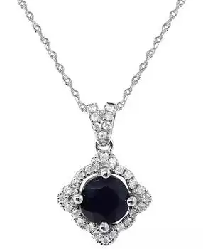 Macy's | Sapphire (1 ct. t.w.) & Diamond (1/6 ct. t.w.) Pendant Necklace in 14k White Gold