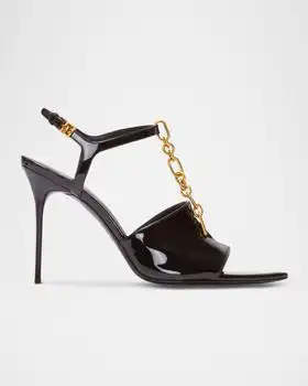 Balmain | Sync Patent Leather Chain T-Strap Stiletto Sandals