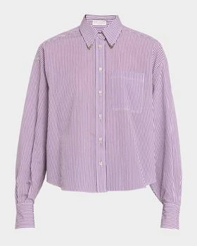Brunello Cucinelli | Techno Cotton Button-Front Top with Brass Trim