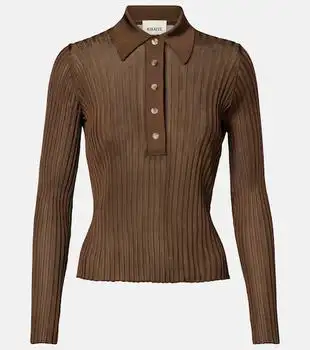 Khaite | Vin ribbed-knit sheer polo shirt