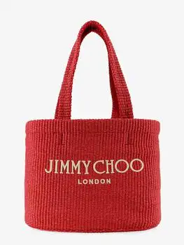 Jimmy Choo | Raffia shopping bag with lettering logo on the front