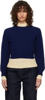 Jil Sander | Blue & Off-White Wool Mock-Neck Sweater
