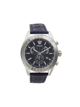 Versace | Athletic Chrono Stainless Steel 
Calf Leather Strap Watch/44MM