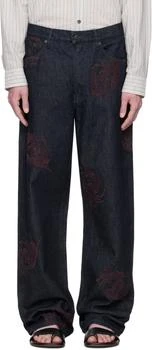 Dries Van Noten | Navy Embroidered Pattern Jeans