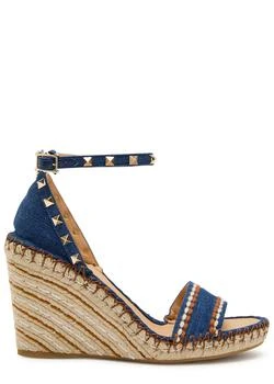 Valentino | Rockstud 100 denim wedge espadrilles