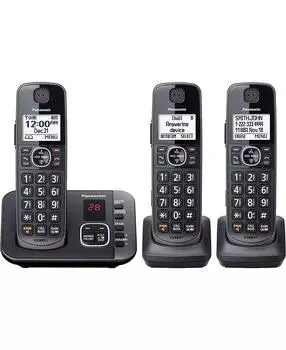 DECT 6.0 Expandable Cordless Phone System with Answering Machine and Call Blocking - 3 Handsets - Metallic Black