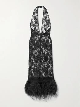 Dolce & Gabbana | Feather-trimmed Cotton-blend Lace Halterneck Dress  - IT38