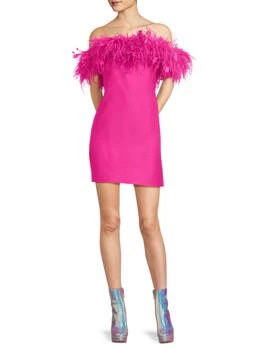 Valentino | ​Feather-Trim Off-the-Shoulder Wool-Silk Minidress