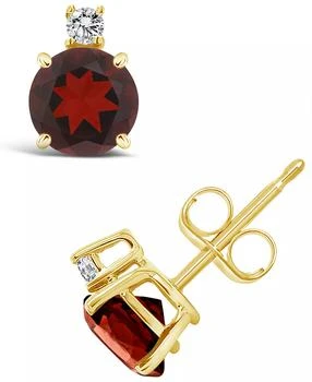 Macy's | Garnet (1-1/3 ct. t.w.) and Diamond Accent Stud Earrings in 14K Yellow Gold