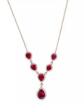 Effy | EFFY® Lab Grown Ruby (16-1/4 ct. t.w.) & Lab Grown Diamond (2-5/8 ct. t.w.) 18" Statement Necklace in 14k Rose Gold