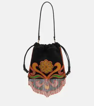 ETRO | Kalispera Small beaded suede shoulder bag