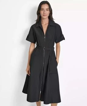 Women's Zip-Front Belted Commuter Dress