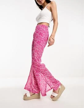 Influence Influence wide leg trousers in pink floral print