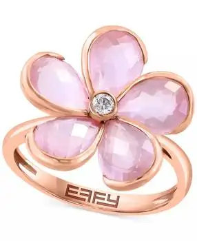 Effy | EFFY® Rose Quartz (5-3/8 ct. t.w.) & Diamond (1/20 ct. t.w.) Flower Ring in 14k Rose Gold