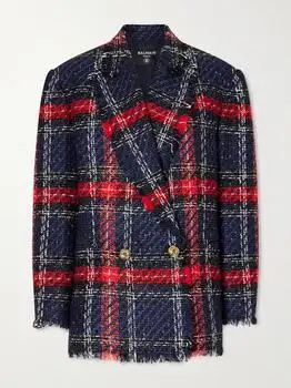 Balmain | Fringed Checked Tweed Jacket