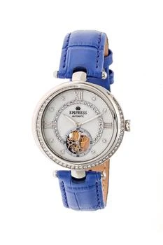 Empress Stella Automatic Semi-Skeleton MOP Leather-Band Watch