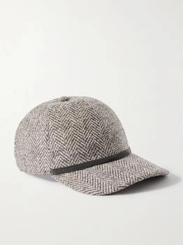 Brunello Cucinelli | Bead-embellished Herringbone Wool-blend Tweed Cap - Taupe