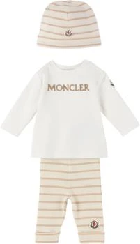 Moncler | Baby White & Beige Striped T-shirt Set