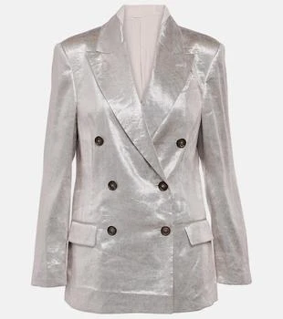 Brunello Cucinelli | Double-breasted metallic linen-blend blazer