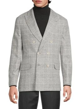 Brunello Cucinelli | Glen Check Silk-Wool Blend Double-Breasted Blazer