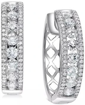 Macy's | Diamond Openwork Small Hoop Earrings (1-1/2 ct. t.w.) in 14k White Gold, 0.75"