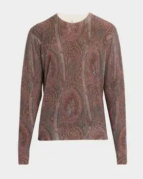ETRO | Men's Silk and Cashmere Multi-Paisley Crewneck Sweater