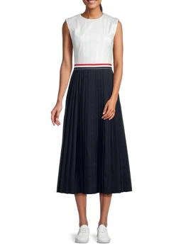 Thom Browne | Wool Blend Fit 
Flare Pleated Midi Dress