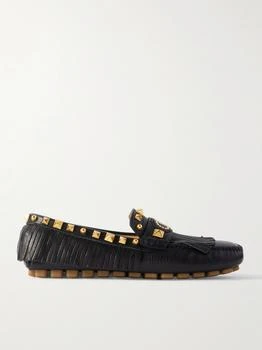 Valentino | Plaster Caster Driver Fringed Studded Textured-leather Loafers  - IT36