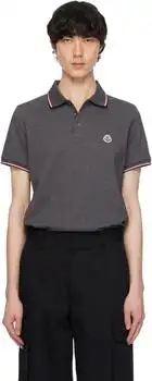 Moncler | Gray Tricolor-Trimmed Cotton Piquet Polo