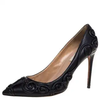 Valentino | Valentino Black Leather Swirl Detail Pointed Toe Pumps Size 38.5