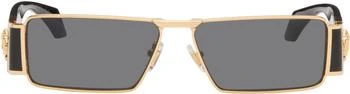 Versace | Black & Gold Medusa Plaque Rectangular Sunglasses