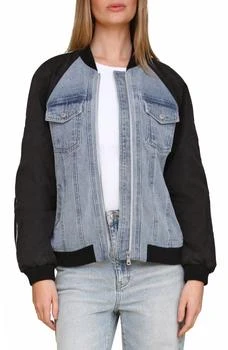 Mixed Media Denim Bomber Jacket