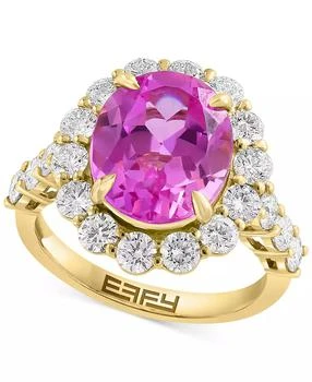 Effy | EFFY® Lab Grown Pink Sapphire (5-3/8 ct. t.w) & Lab Grown Diamond (1-1/2 ct. t.w.) Halo Ring in 14k Gold