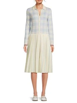 Thom Browne | ​Hairline Check Jacquard Pleated Midi-Dress