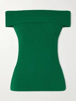 Givenchy | Off-the-shoulder Paneled Ribbed-knit Top - Bright green