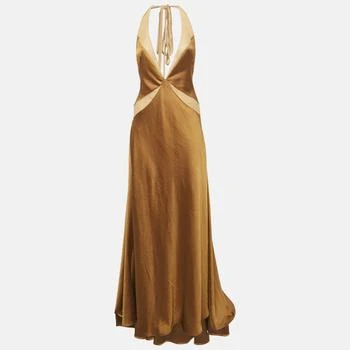 Arcina Ori Brown Satin Devora Halter Neck Maxi Dress S