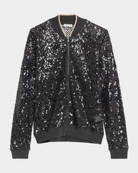 Brunello Cucinelli | Paillette Net Knit Zip Bomber Cardigan