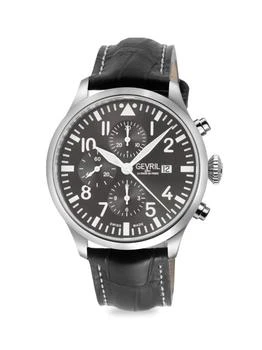 Gevril | Vaughn 44MM Stainless Steel Case & Leather Strap Automatic Watch