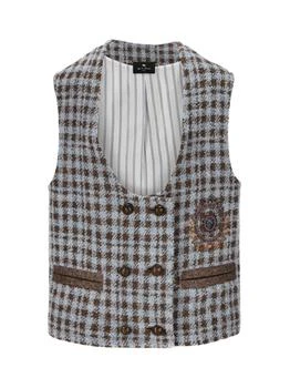 ETRO | ETRO Houndstooth Embroidered U-Neck Gilet