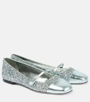 Jimmy Choo | Elisa leather-trimmed glitter ballet flats
