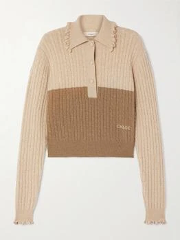 Chloé | Ruffle-trimmed Cable-knit Wool Polo Sweater - Beige