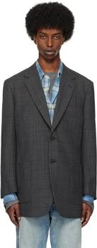 Gray Bluefaced Wool Check Double-Breasted Blazer