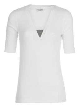 Brunello Cucinelli | Brunello Cucinelli Monili Chain-Embellished V-Neck T-Shirt