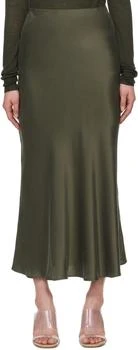 Green Long Bias Cut Maxi Skirt