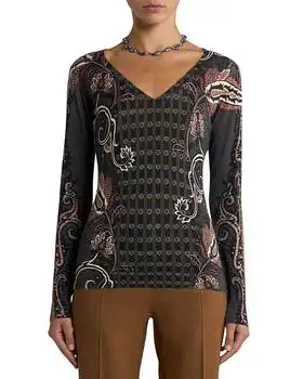 ETRO | Silk Cashmere V Neck Long Sleeve Sweater