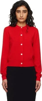 Jil Sander | Red Lightweight Wool Crew Neck Cardigan