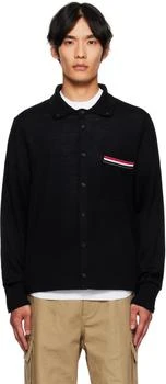 Thom Browne | Black Merino Wool Jersey Stitch Long Sleeve Shirt