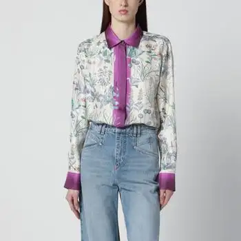 Gucci | Ivory silk twill shirt with floral print